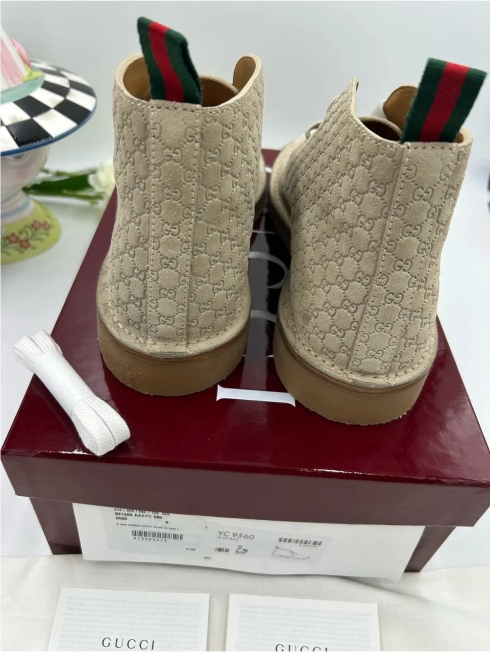 Men’s Gucci GG monogram desert boots oatmeal size 9 fits 10 US made Italy